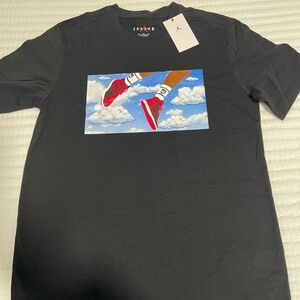 Jordan Black Tee with Red and Blue Sky Graphic